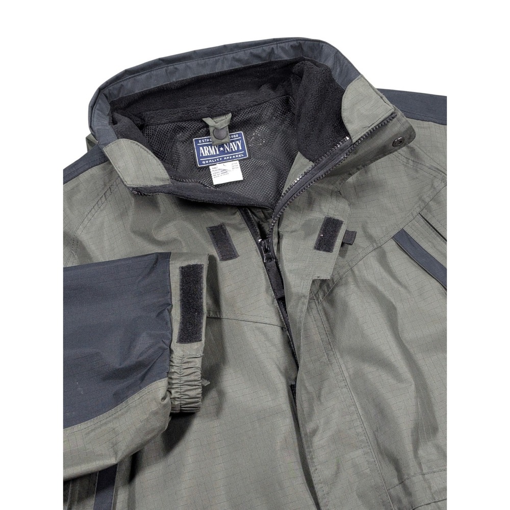 Army Navy Jacket Mens Large Olive Green Ripstop Hooded Tactical Military Shell